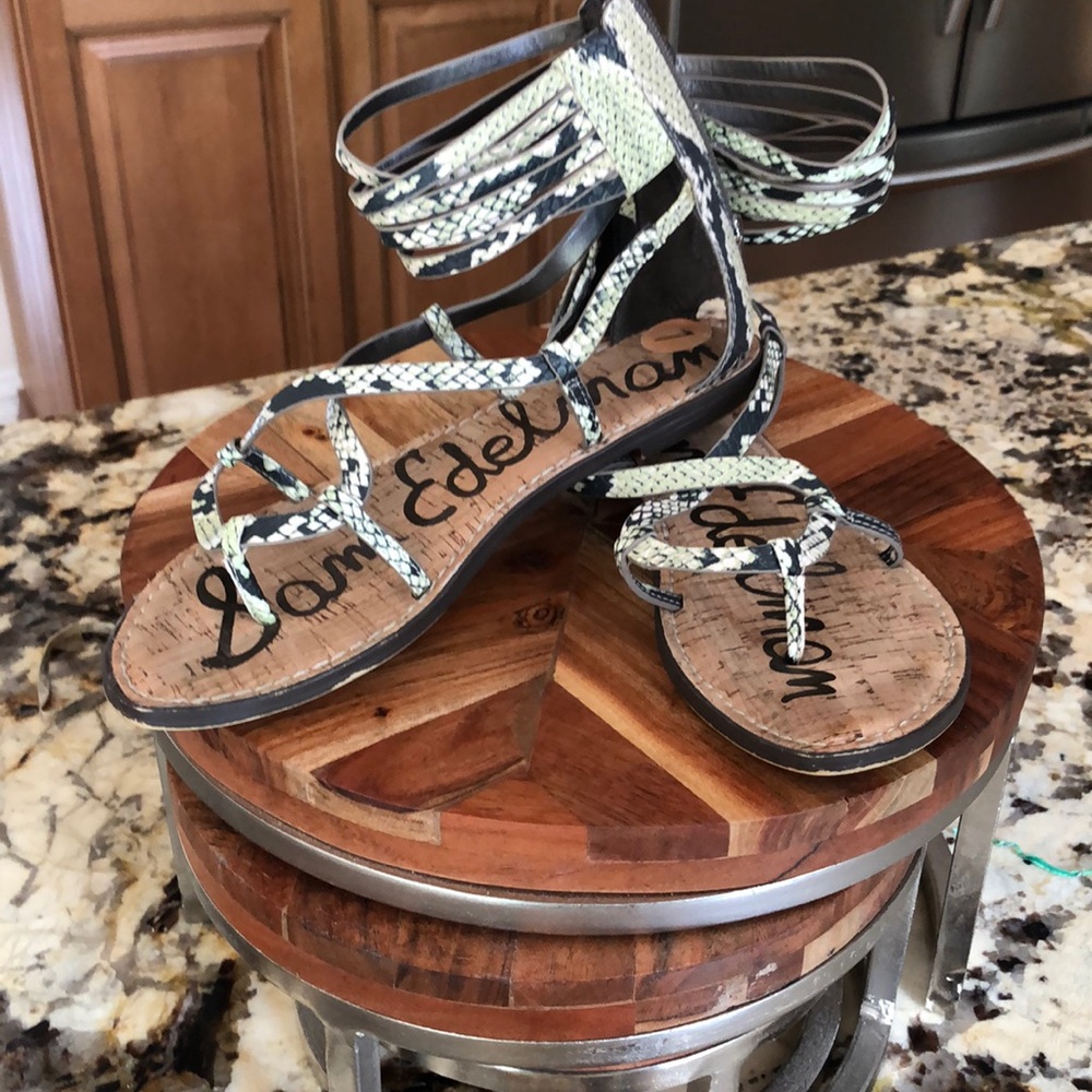Sam Edelman snake skin, ankle strap sandals size7
